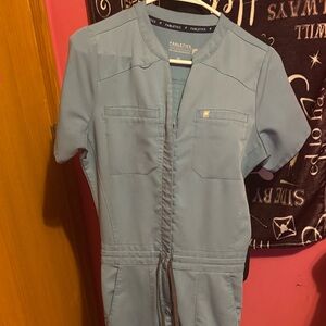 Fabletics Sky Blue Short Sleeve scrub Jumpsuit